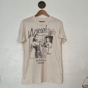 Celia Cruz‎ Azucar Graphic T-Shirt Goodie Two Sleeves Cream Size Small